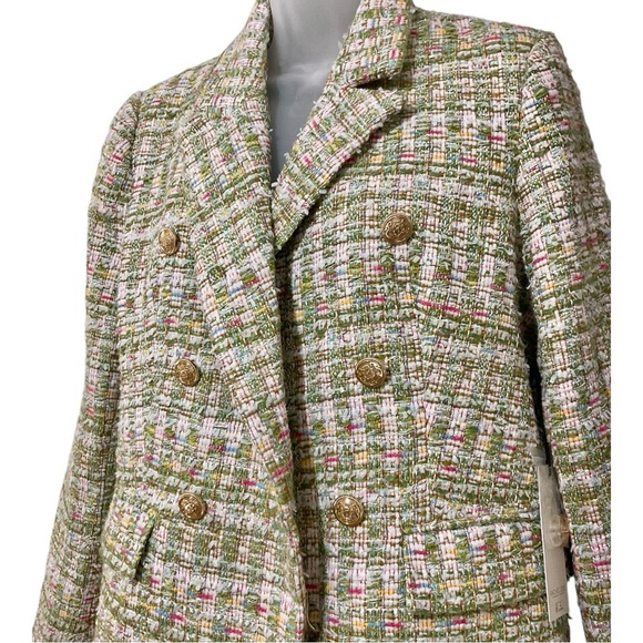 NWT $198 RACHEL ZOE Tweed Fringe Metallic Double Breasted Tweed Blazer Size Med - Picture 3 of 8